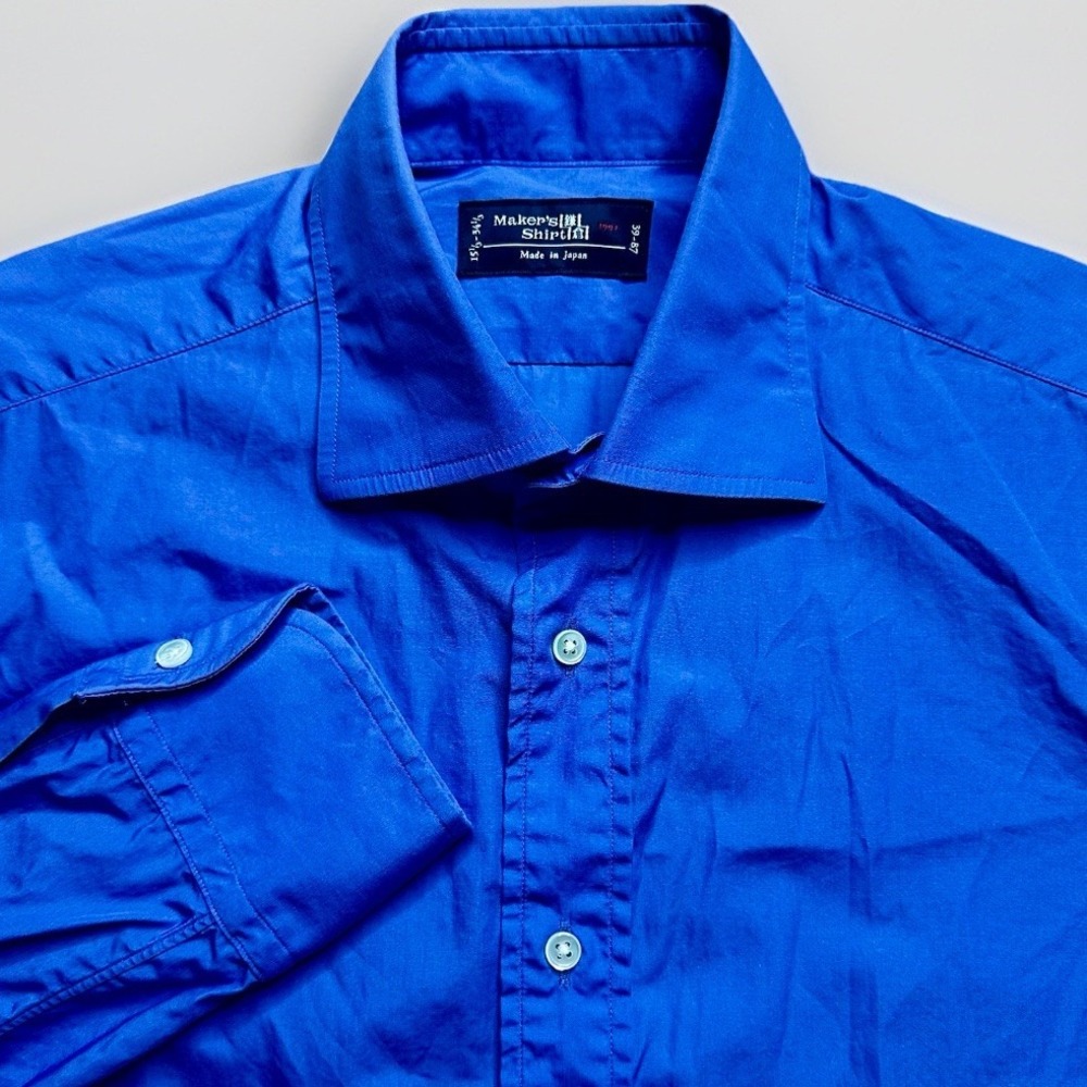 Kamakura Makers Shirt Mens Meidum 15.3 34.3 Blue Slim Fit Made In Japan 39-87